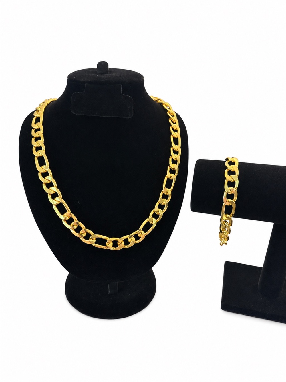 NWT Men's Heavy Gold Plated 12mm Figaro Chain & Bracelet Set (20"/8.5")